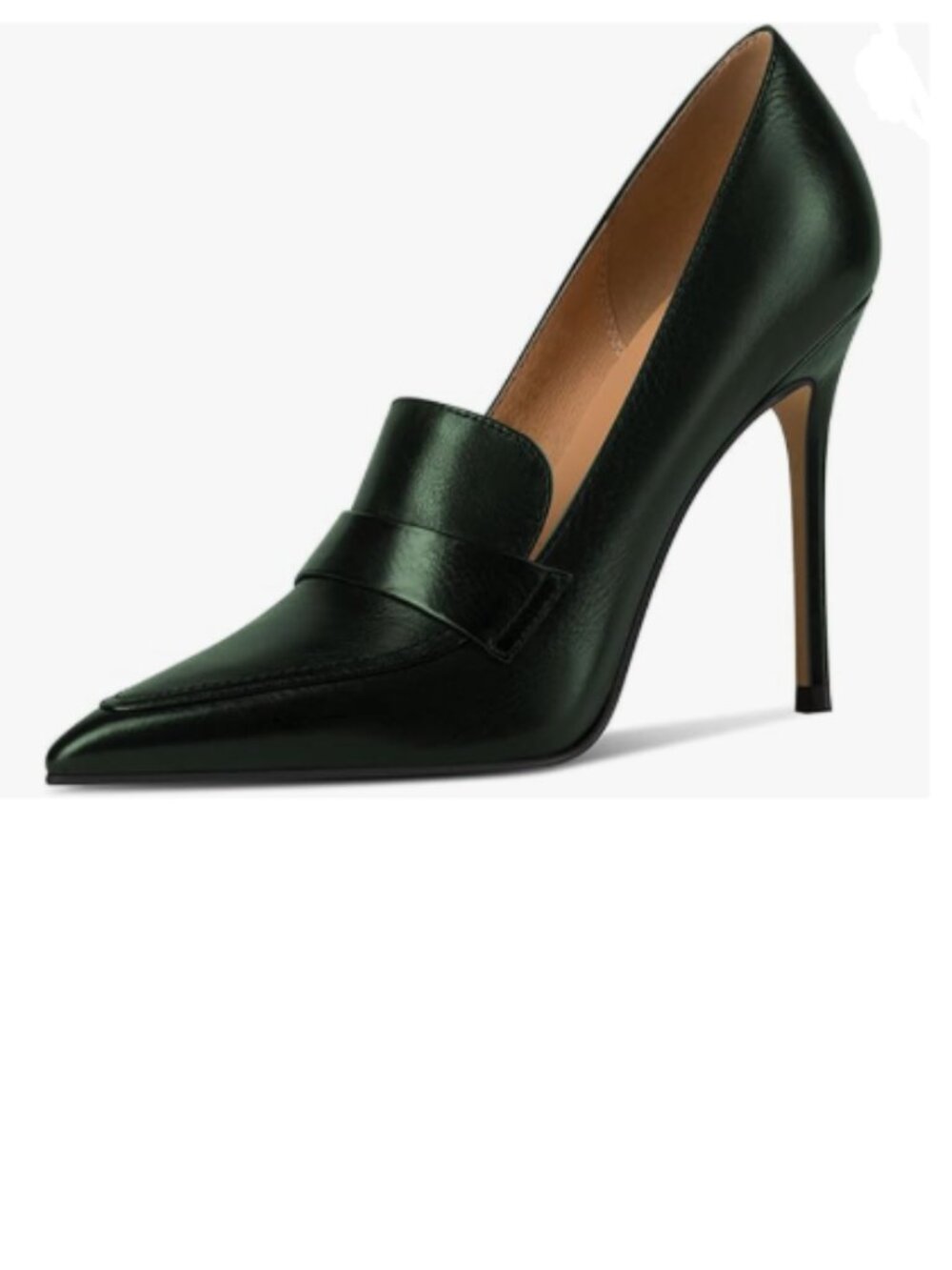 YDN Dark Green High Heel Pumps Slip on Pointed Toe Loafers All Season Shoes